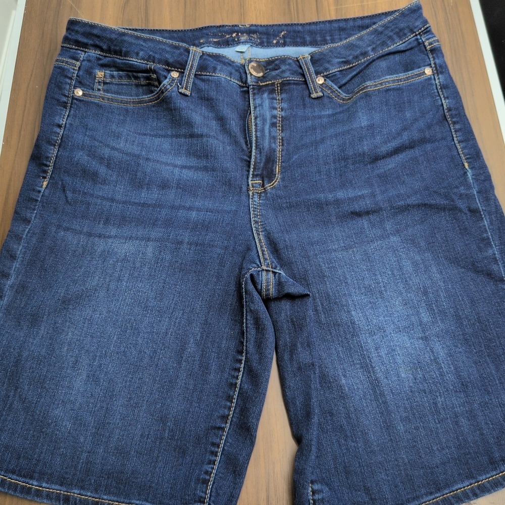 Seven7 Sunset Bermuda Denim Shorts Dark Wash High Rise Size 14 Blue Stretch